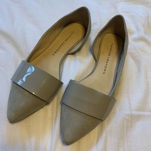 Grey suede and patent leather flats